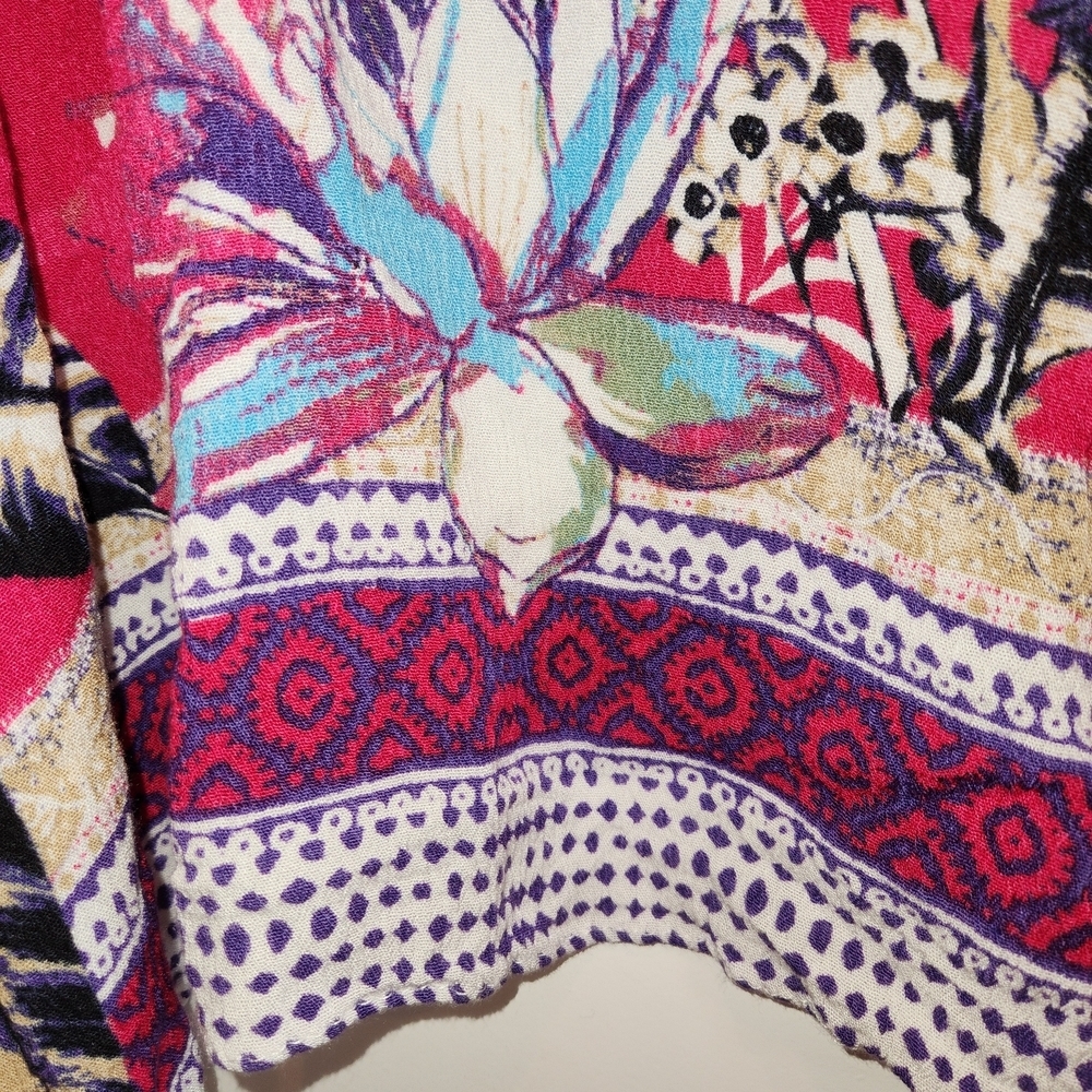 Vince Camuto Vibrant Multicolored Floral Kimono Pink Tassels One Size Boho Beach - Picture 8 of 12